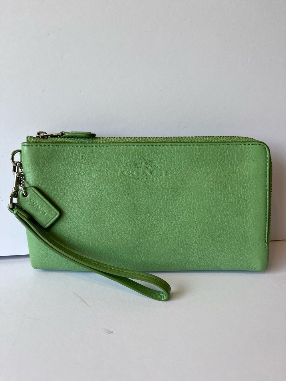 Coach Double Zip Wristlet Green Leather Wallet